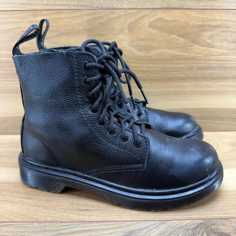 Dr Martens Kids‎ Youth Combat Boots Size 3 Black Leather Zipper Pascal Mono J